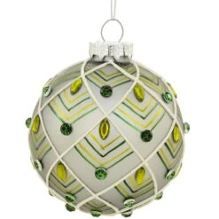 Silver And Green Jewel Glass Ornament