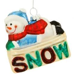Snowman With Letters SNOW Glass Ornament