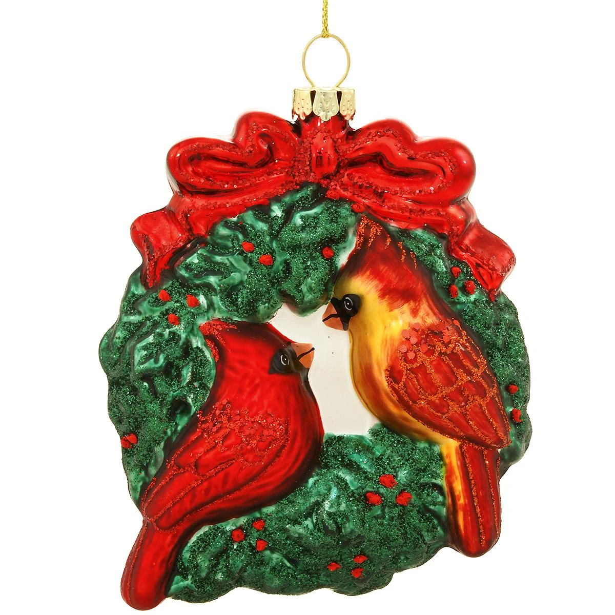 Wreath With Cardinals Glass Ornament 3 Wreath With Cardinals Glass Ornament