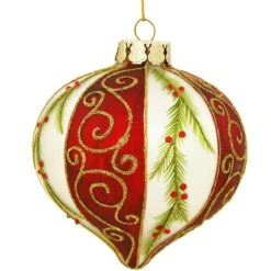 Red, White, And Green Onion Shape Glass Ornament
