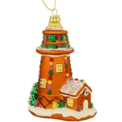 Gingerbread Lighthouse Glass Ornament