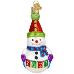 2023 Party Snowman Glass Ornament