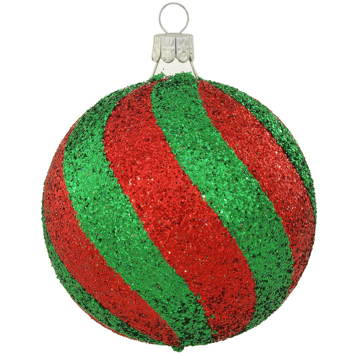 Red And Green Glitter Striped Glass Ornament 3 Red And Green Glitter Striped Glass Ornament