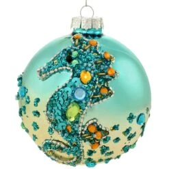 Blue Seahorse Glass Ornament