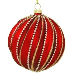 Red With Gold Lines And Silver Gems Glass Ornament