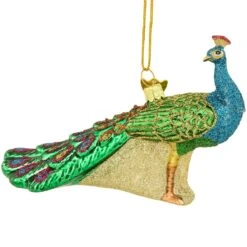 Peacock Glittering Glass Ornament