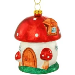 Mushroom House Glass Ornament