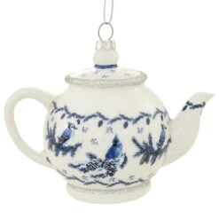 Blue And White Teapot Glass Ornament