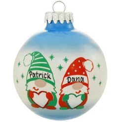 Personalized Gnome Couple 4 Inch Glass Ornament