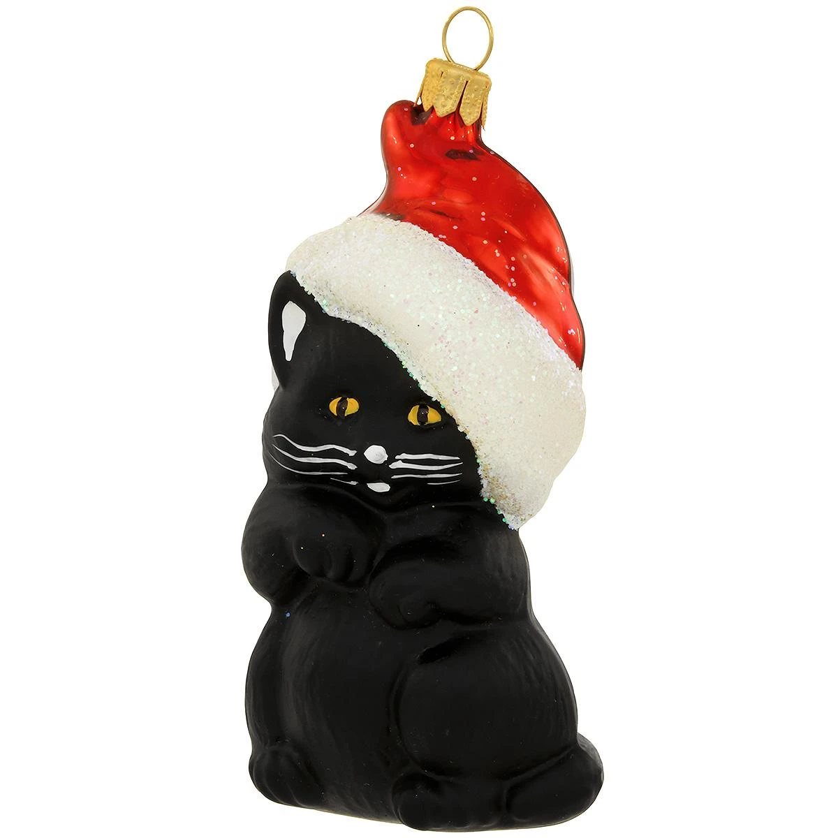 Black Cat With Santa Hat Glass Ornament 3 Black Cat With Santa Hat Glass Ornament