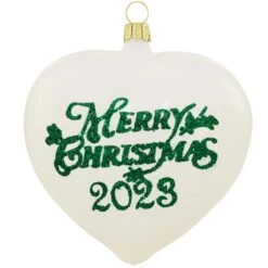 2023 Merry Christmas White Heart Glass Ornament