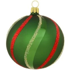 Hunter Green With Red And Champagne Twists Glass Ornament