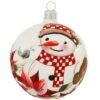 Snowman And Poinsettias Glass Ornament