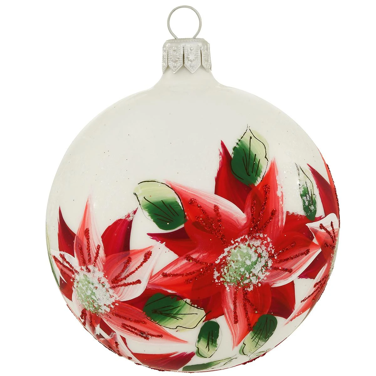 Snowman And Poinsettias Glass Ornament 4 Snowman And Poinsettias Glass Ornament - Image 2