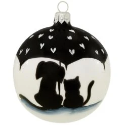 Cat And Dog Under Umbrella Glass Ornament