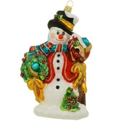 Snowman And Birdhouse Glass Ornament