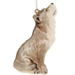 Grey Wolf Sitting Glass Ornament
