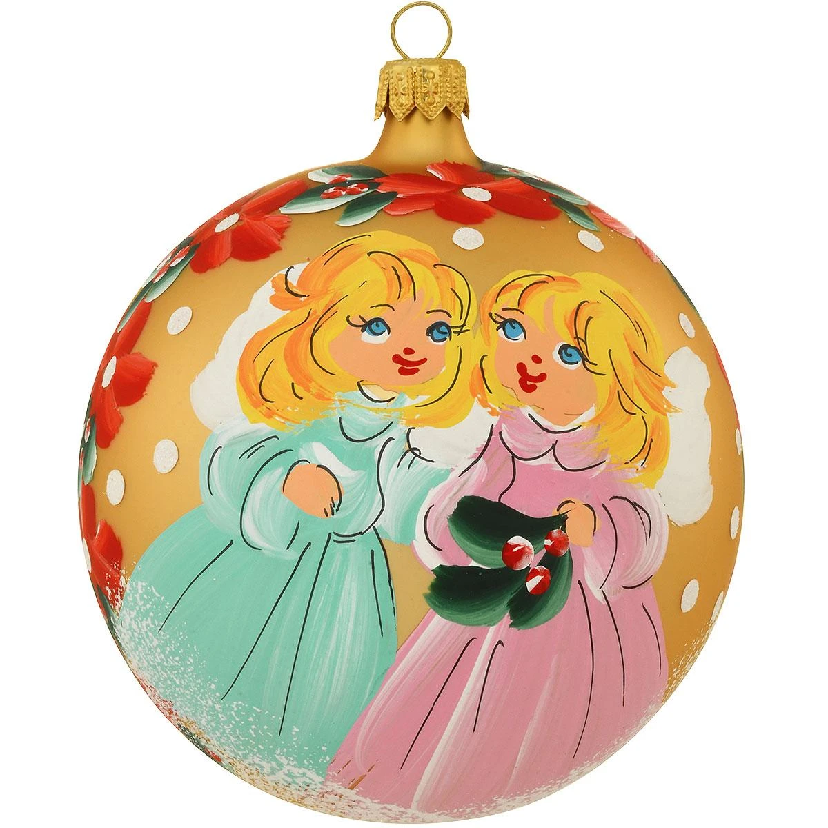 Angels On Matte Gold Glass Ornament 3 Angels On Matte Gold Glass Ornament