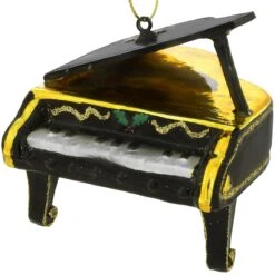 Black Piano With Gold Accents Glass Ornament