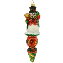 Snowman On Reflector Glass Ornament