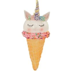 Unicorn Ice Cream Cone 5.5 Inch Glass Ornament