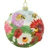 Bees And Flowers Relief 4 Inch Glass Ornament