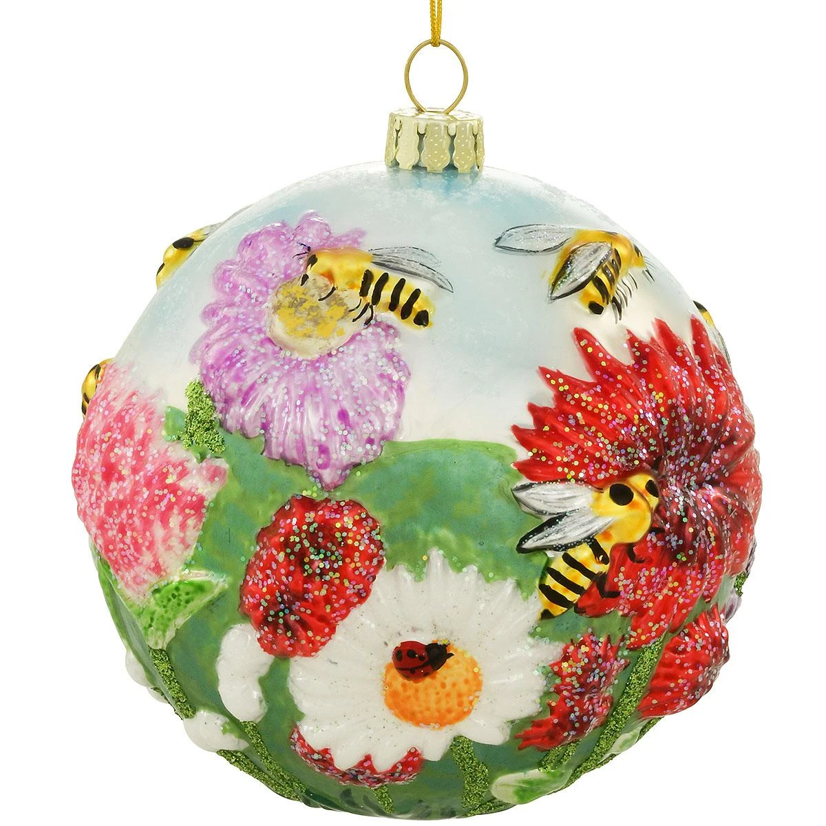 Bees And Flowers Relief 4 Inch Glass Ornament 3 Bees And Flowers Relief 4 Inch Glass Ornament