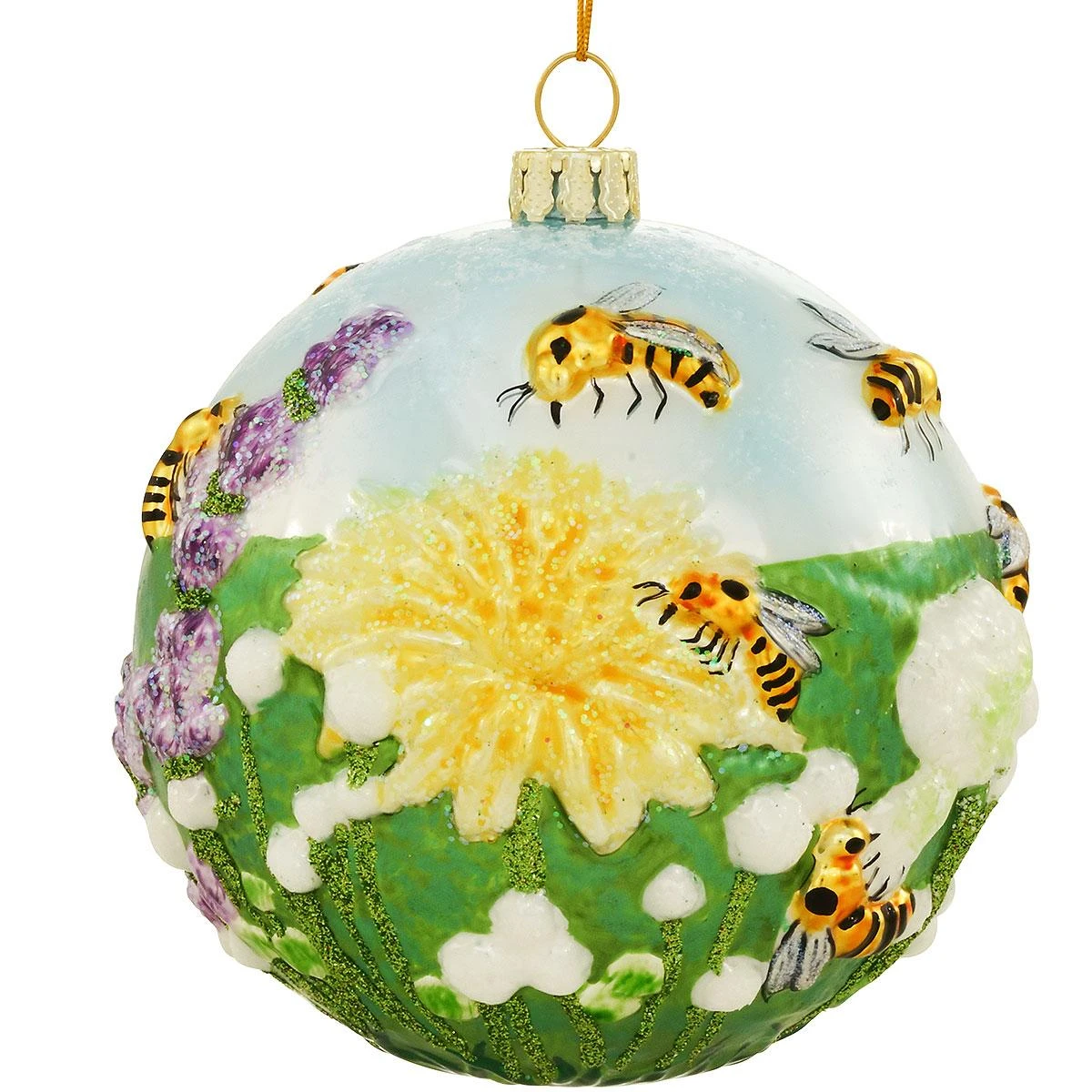Bees And Flowers Relief 4 Inch Glass Ornament 4 Bees And Flowers Relief 4 Inch Glass Ornament - Image 2