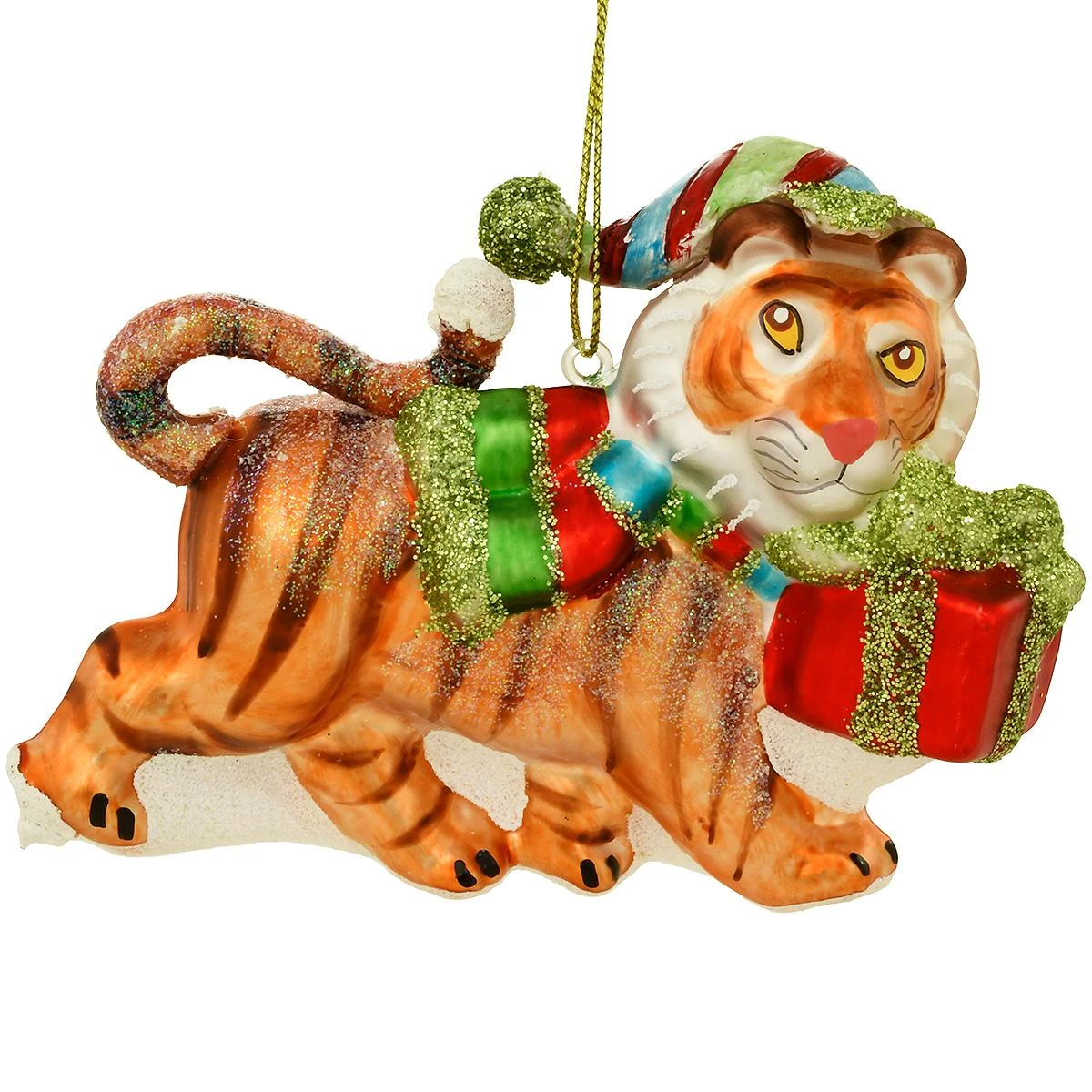 Tiger With Gift Package Glass/Resin Ornament 3 Tiger With Gift Package Glass/Resin Ornament