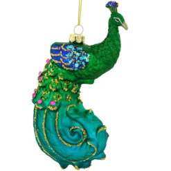 Peacock 6 Inch Glass Ornament