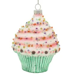 Cupcake With Sprinkles 3.75 Inch Glass Ornament