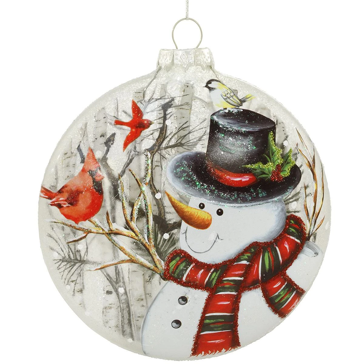 Snowman Flat Disc Glass Ornament 3 Snowman Flat Disc Glass Ornament