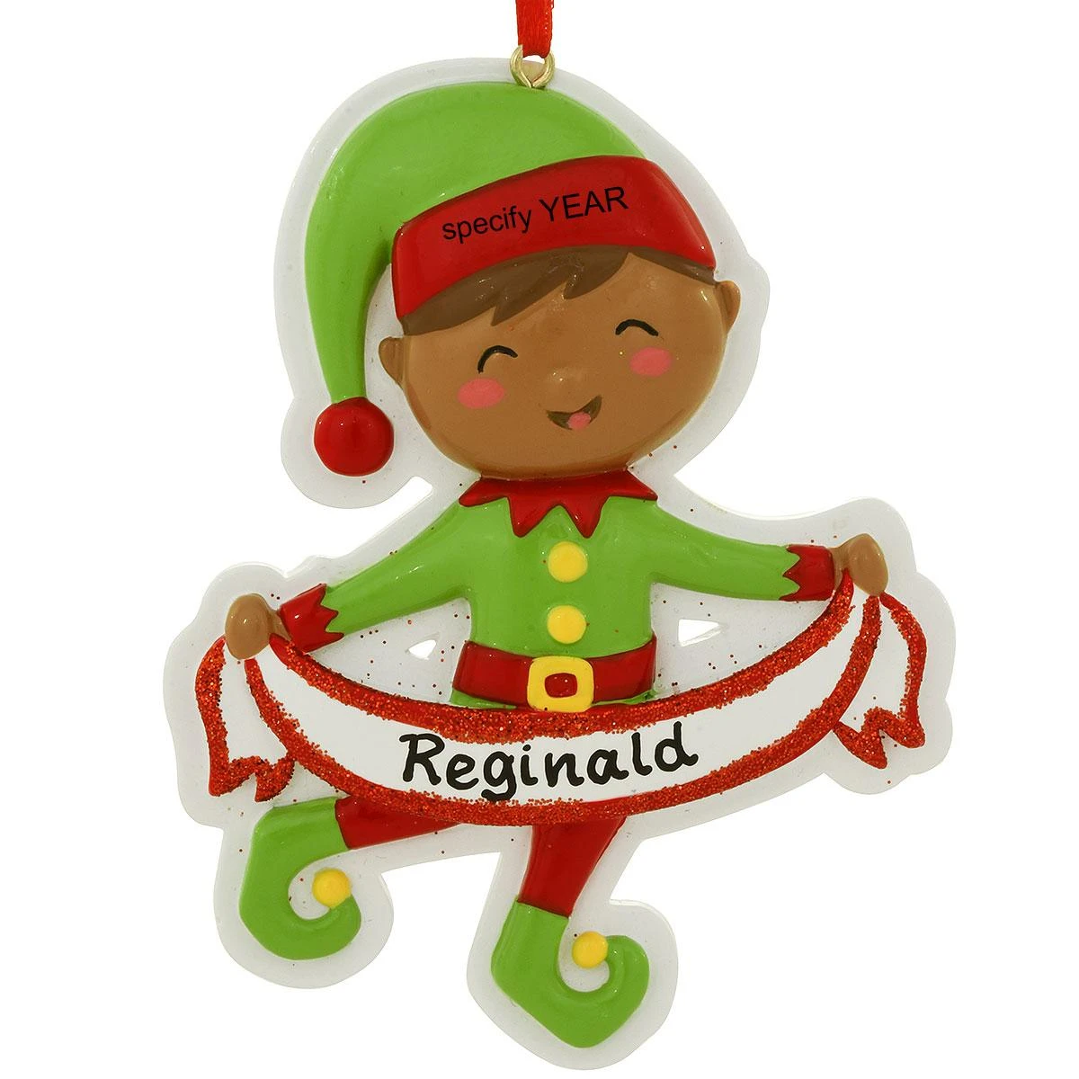 Personalized African American Boy Elf With Banner Ornament 3 Personalized African American Boy Elf With Banner Ornament