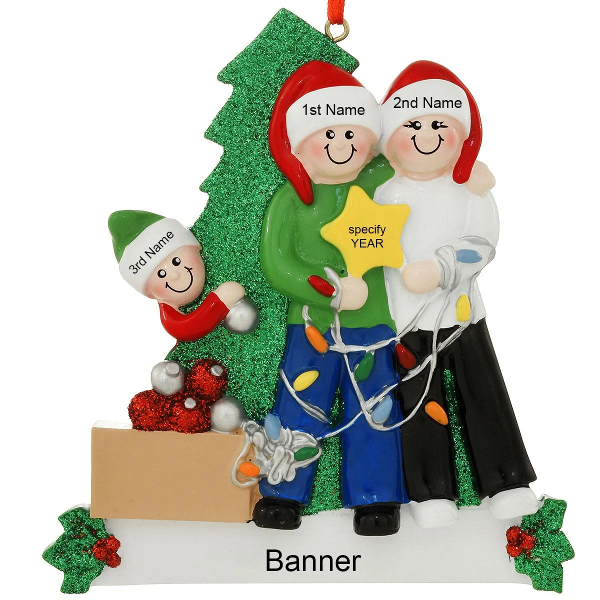Personalized Family Of 3 Decorating Tree Ornament 3 Personalized Family Of 3 Decorating Tree Ornament