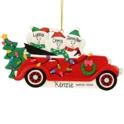 Personalized Snow Family Of 3 In Antique Car Ornament -Holiday Decoration Store 1271619 web 2