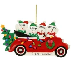 Personalized Snow Family Of 4 In Antique Car Ornament -Holiday Decoration Store 1271620 web 2