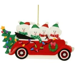 Personalized Snow Family Of 4 In Antique Car Ornament -Holiday Decoration Store 1271620 web 3