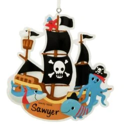 Personalized Pirate Ship With Sea Animals Ornament