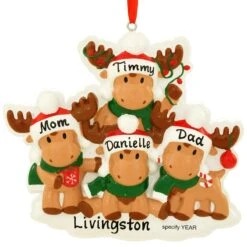 Personalized Moose Family Of 4 Resin Ornament