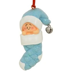 Personalized Baby In Stocking Blue Resin Ornament -Holiday Decoration Store 1271984 web 2