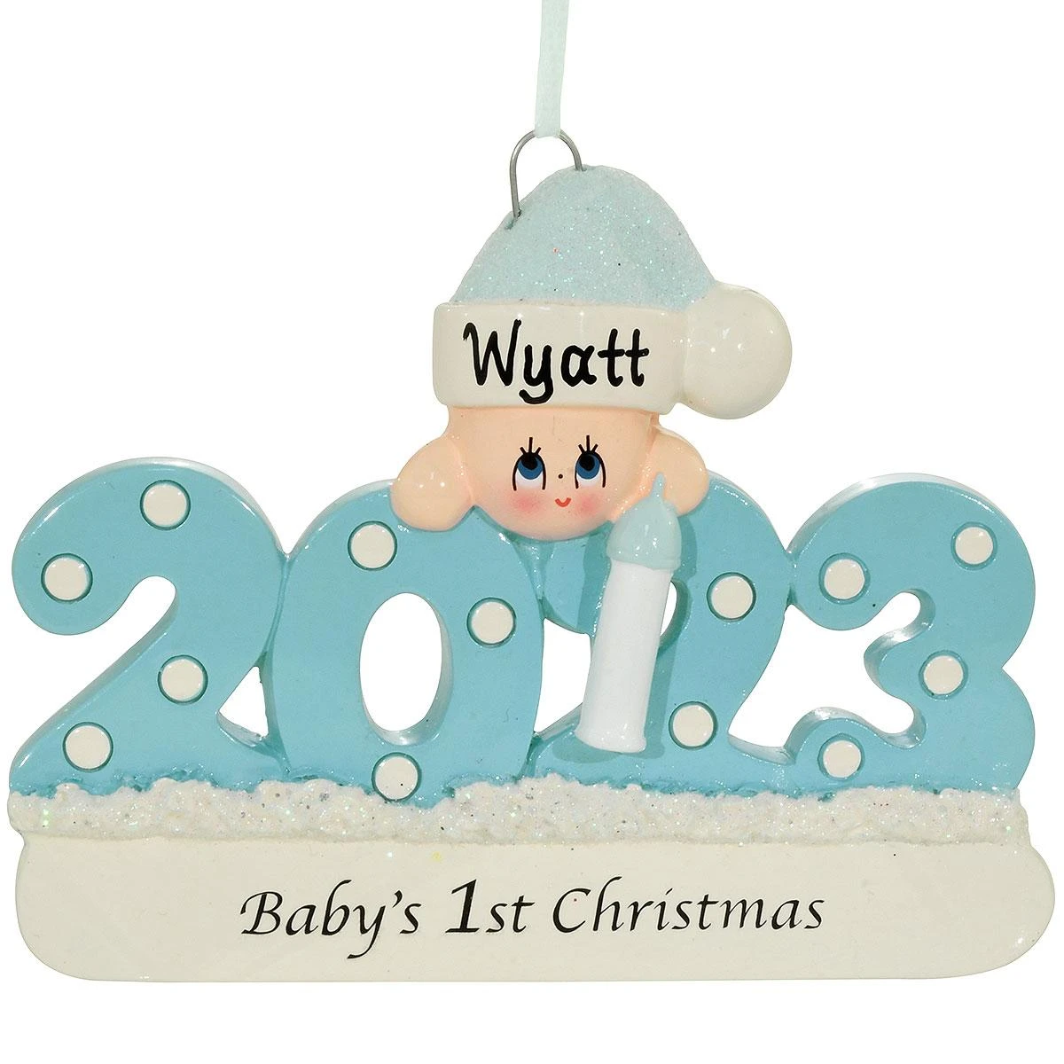 Personalized 2023 Baby's First Christmas Blue Resin Ornament 3 Personalized 2023 Baby's First Christmas Blue Resin Ornament