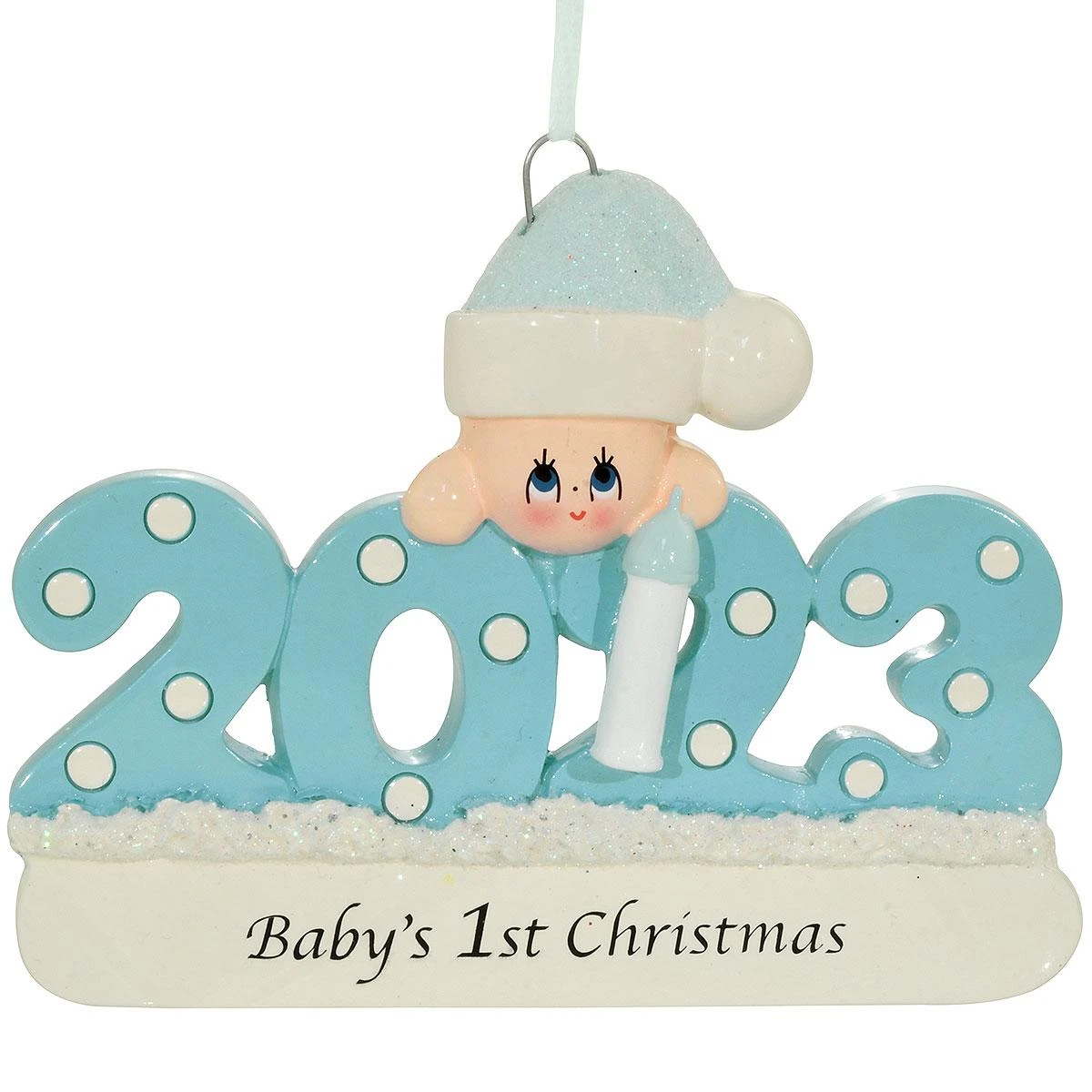 Personalized 2023 Baby's First Christmas Blue Resin Ornament 4 Personalized 2023 Baby's First Christmas Blue Resin Ornament - Image 2