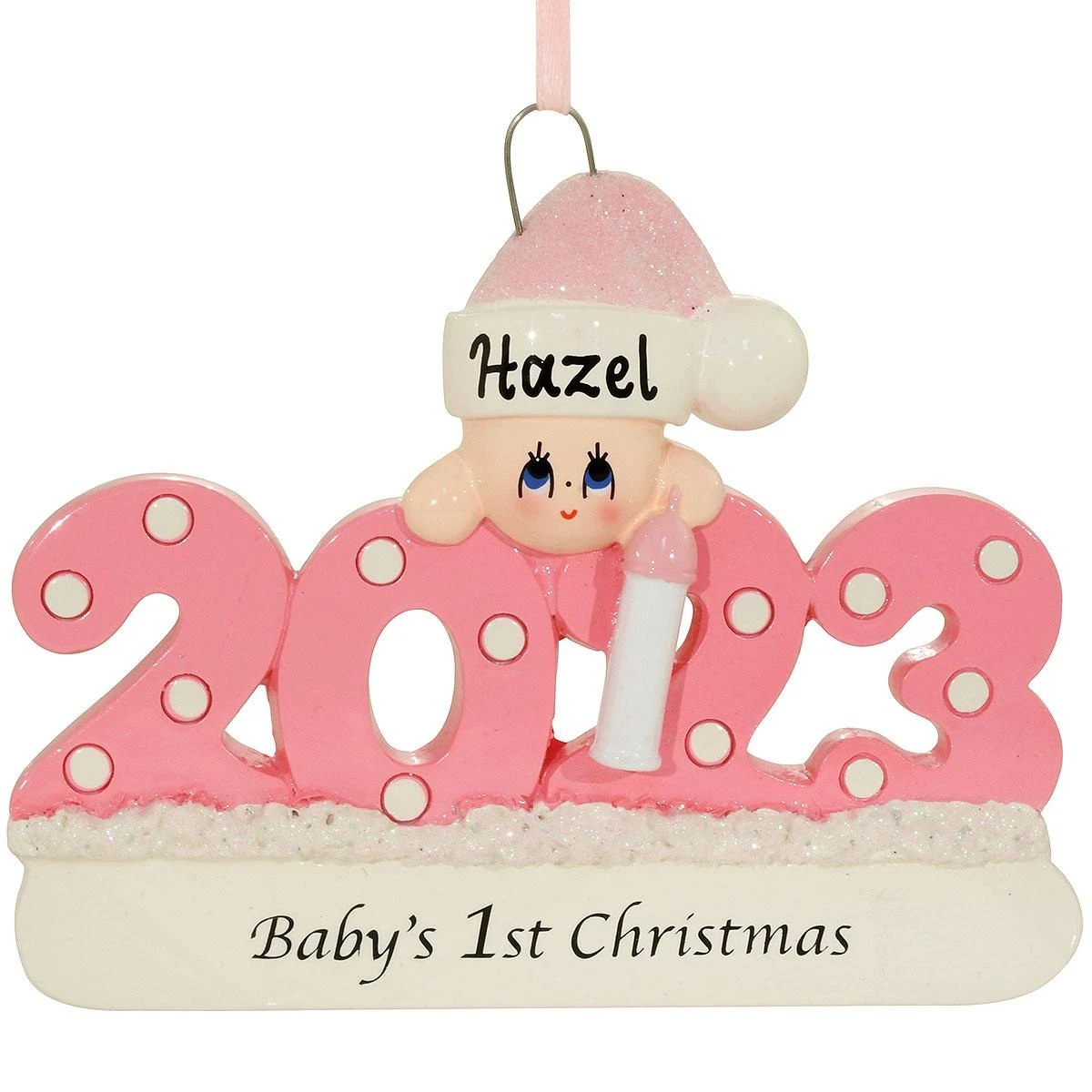 Personalized 2023 Baby's First Christmas Pink Resin Ornament 3 Personalized 2023 Baby's First Christmas Pink Resin Ornament