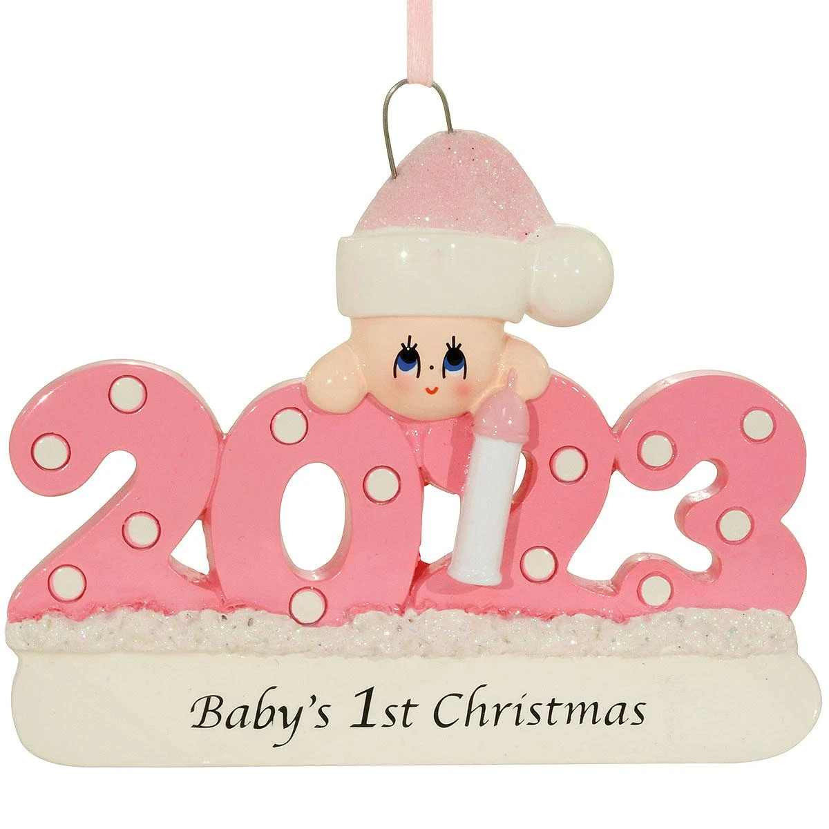 Personalized 2023 Baby's First Christmas Pink Resin Ornament 4 Personalized 2023 Baby's First Christmas Pink Resin Ornament - Image 2