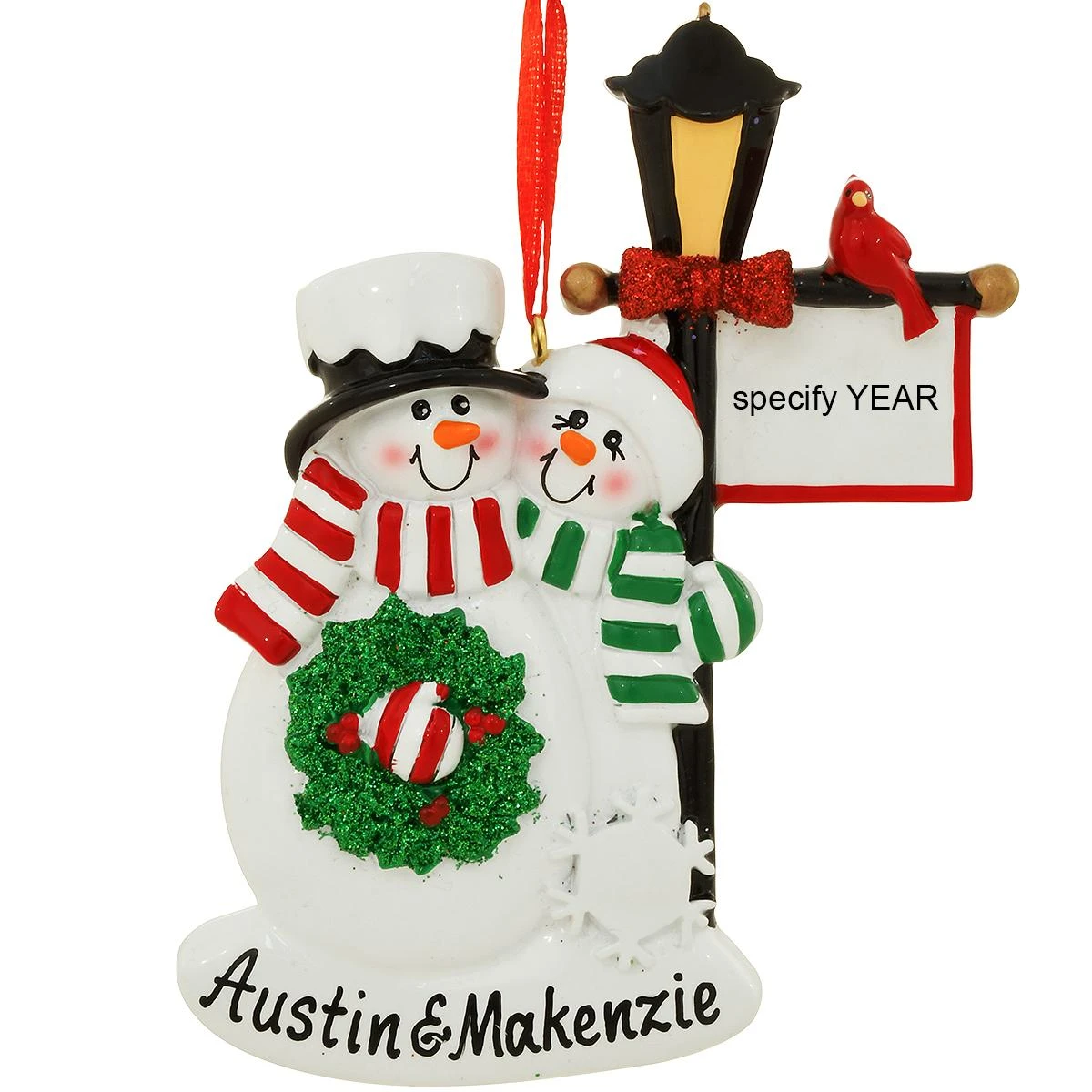 Personalized Snow Couple With Lamppost And Cardinal Resin Ornament 3 Personalized Snow Couple With Lamppost And Cardinal Resin Ornament