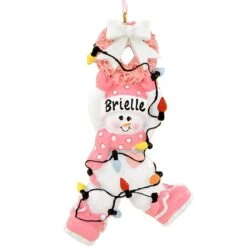 Personalized Snowman Girl Wrapped In Lights Ornament