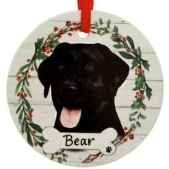 Personalized Black Lab Dog Round Ceramic Ornament