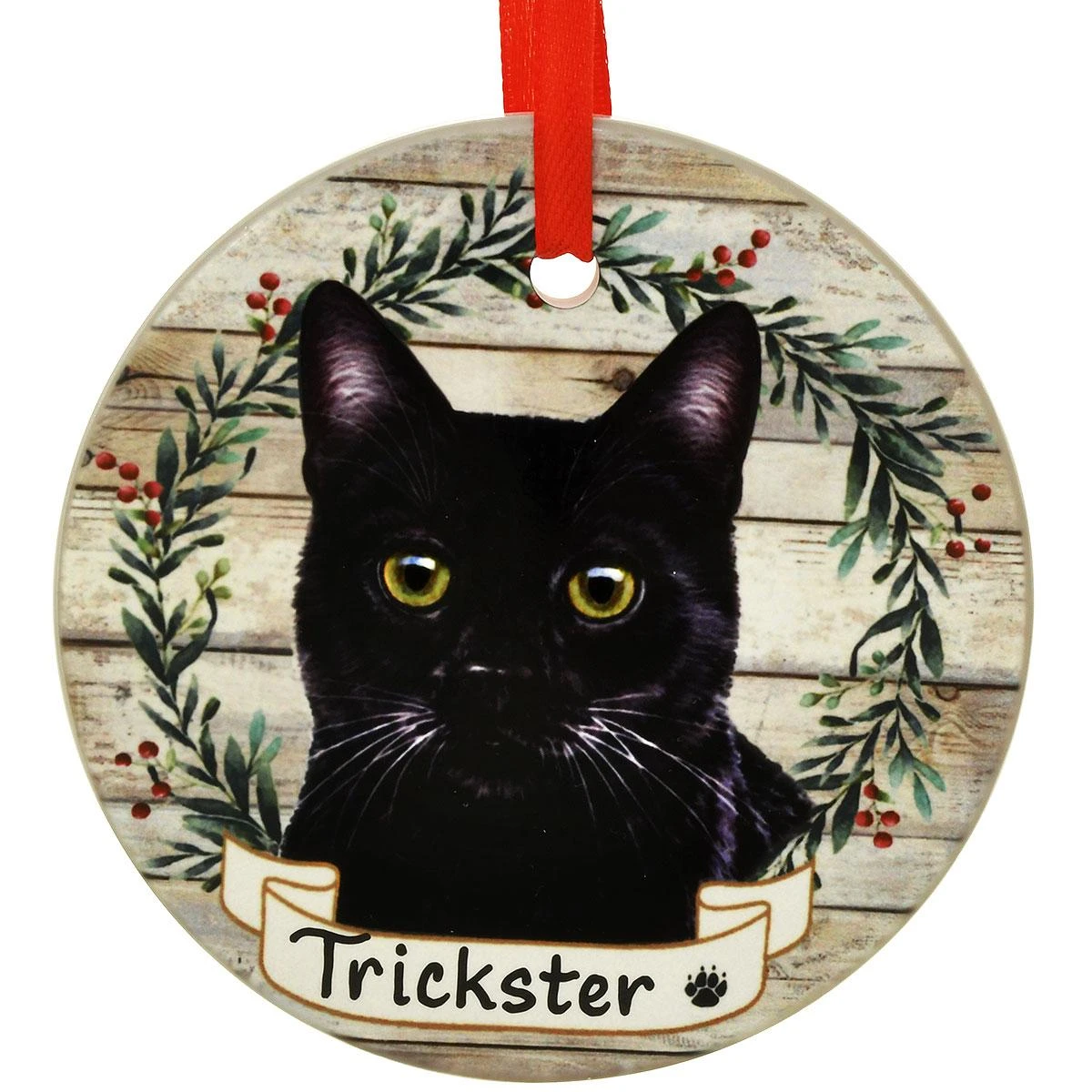 Personalized Black Cat Round Ceramic Ornament 3 Personalized Black Cat Round Ceramic Ornament