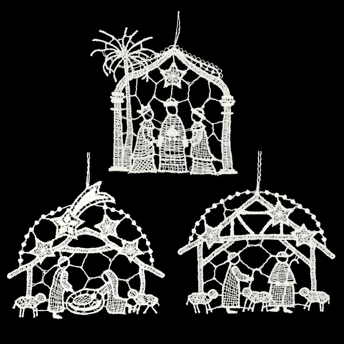 Set Of 3 Nativity Lace Ornaments 3 Set Of 3 Nativity Lace Ornaments