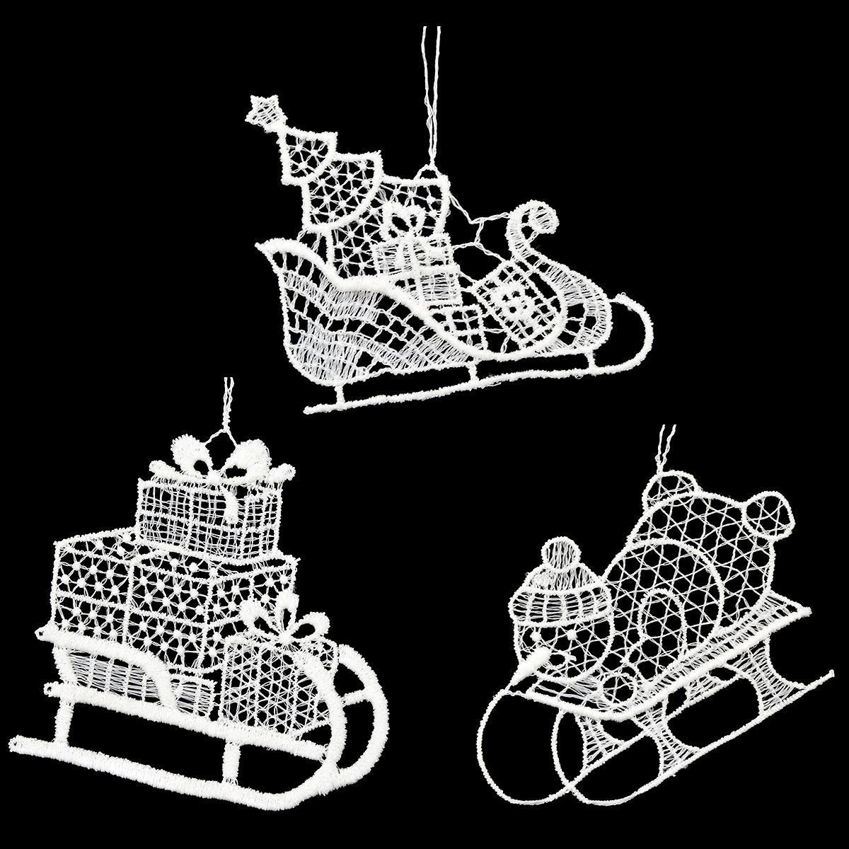 Sled Lace Ornament Trio 3 Sled Lace Ornament Trio
